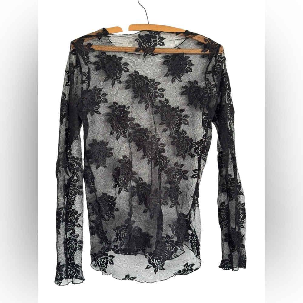 Lace Mesh Lettuce Hem Long Sleeve Top Size Medium Whimsygoth Chic